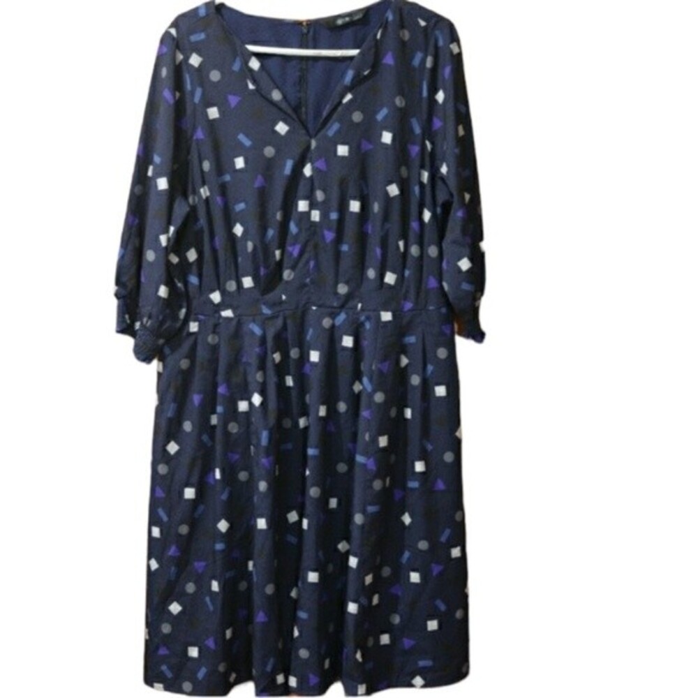 EShakti Navy Blue Geometric Print Dress 14W
